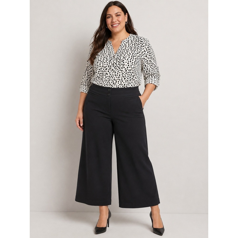 Lane Bryant Black Wide Leg Trousers Dress Pants Petite 18P Stretch Workwear